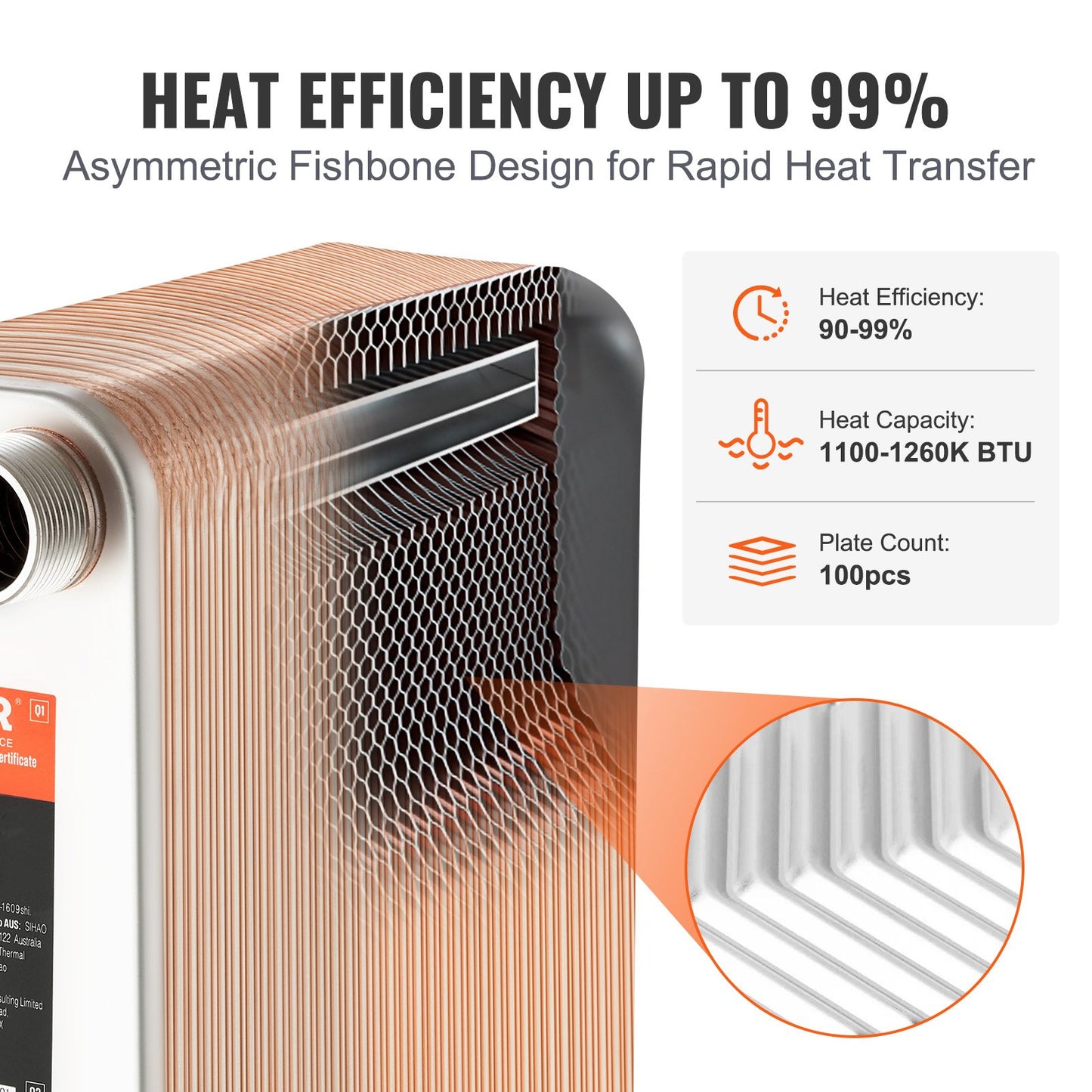 Heat Exchanger, 5"x 12" 100 Plates Brazed Plate Heat Exchanger, Copper/316L Stainless Steel Water To Water Heat Exchanger For Floor Heating, Water Heating, Snow Melting, Beer Cooling