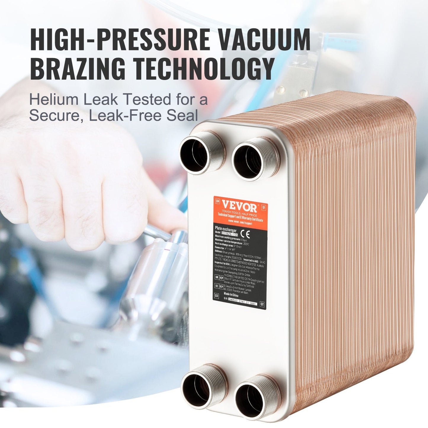 Heat Exchanger, 5"x 12" 100 Plates Brazed Plate Heat Exchanger, Copper/316L Stainless Steel Water To Water Heat Exchanger For Floor Heating, Water Heating, Snow Melting, Beer Cooling