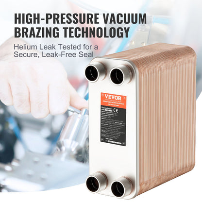 Heat Exchanger, 5"x 12" 100 Plates Brazed Plate Heat Exchanger, Copper/316L Stainless Steel Water To Water Heat Exchanger For Floor Heating, Water Heating, Snow Melting, Beer Cooling
