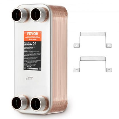 Värmeväxlare, 5"x 12" 30-plattig lödd plattvärmeväxlare, koppar/316L rostfritt stål vatten-till-vatten värmeväxlare för golvvärme, vattenvärme, snösmältning, ölkylning