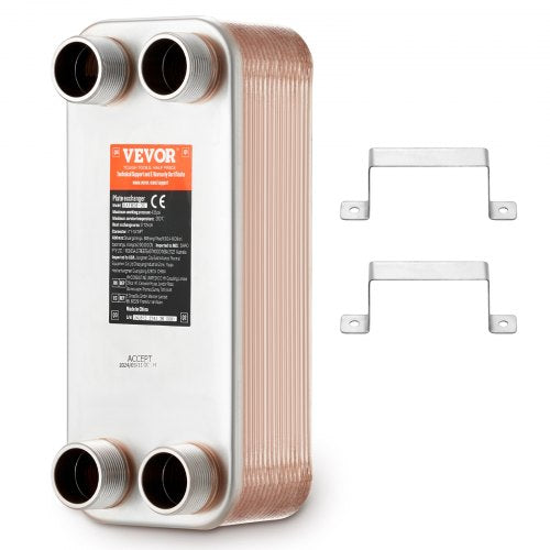 Värmeväxlare, 5"x 12" 30-plattig lödd plattvärmeväxlare, koppar/316L rostfritt stål vatten-till-vatten värmeväxlare för golvvärme, vattenvärme, snösmältning, ölkylning