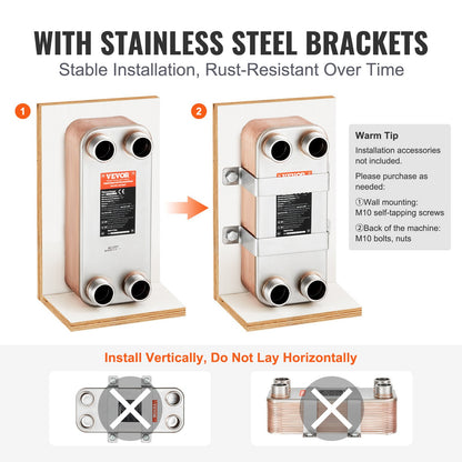 Värmeväxlare, 5"x 12" 30-plattig lödd plattvärmeväxlare, koppar/316L rostfritt stål vatten-till-vatten värmeväxlare för golvvärme, vattenvärme, snösmältning, ölkylning