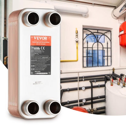 Värmeväxlare, 5"x 12" 30-plattig lödd plattvärmeväxlare, koppar/316L rostfritt stål vatten-till-vatten värmeväxlare för golvvärme, vattenvärme, snösmältning, ölkylning