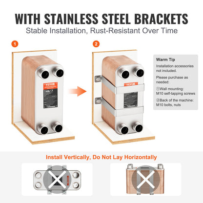 Heat Exchanger, 5"x 12" 80 Plates Brazed Plate Heat Exchanger, Copper/316L Stainless Steel Water To Water Heat Exchanger For Floor Heating, Water Heating, Snow Melting, Beer Cooling