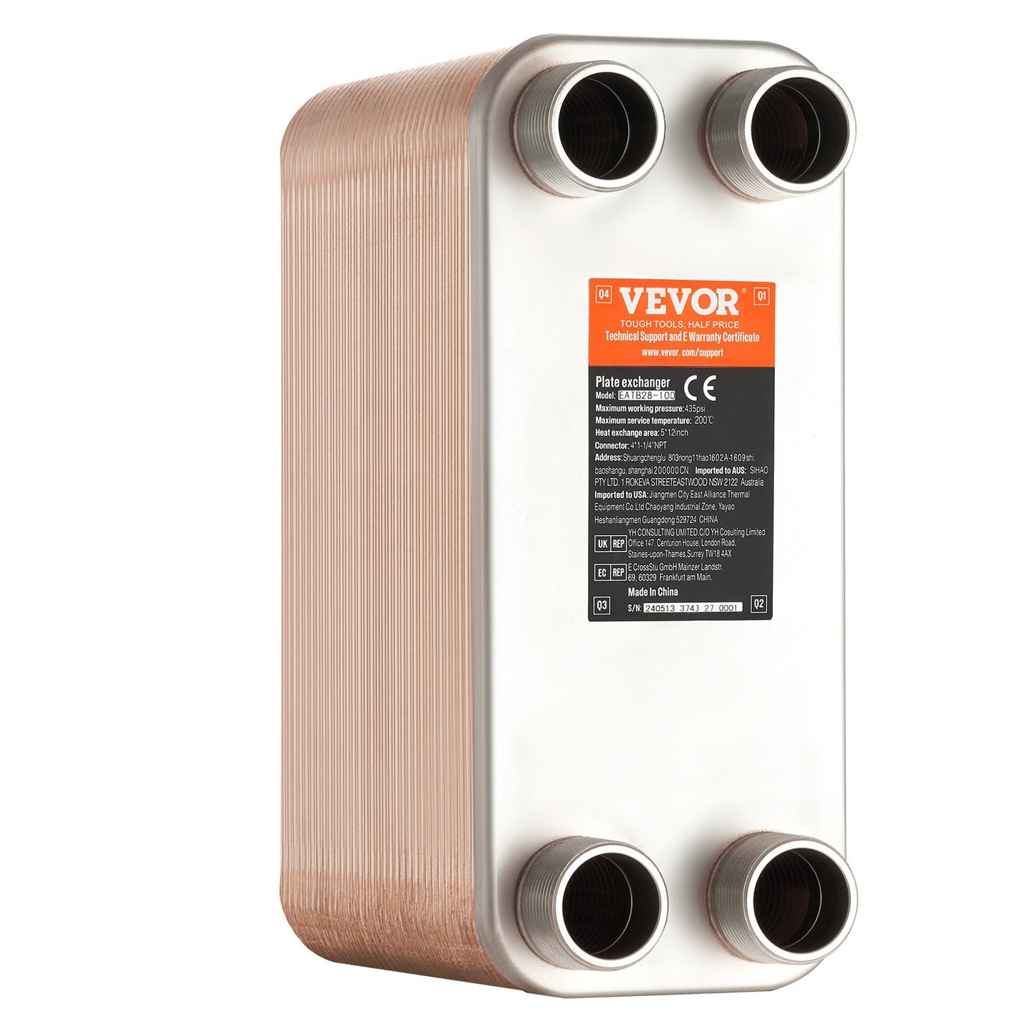 Värmeväxlare, 5"x 12" 80 plattor lödd plattvärmeväxlare, koppar/316L rostfritt stål vatten-till-vatten värmeväxlare för golvvärme, vattenvärme, snösmältning, ölkylning