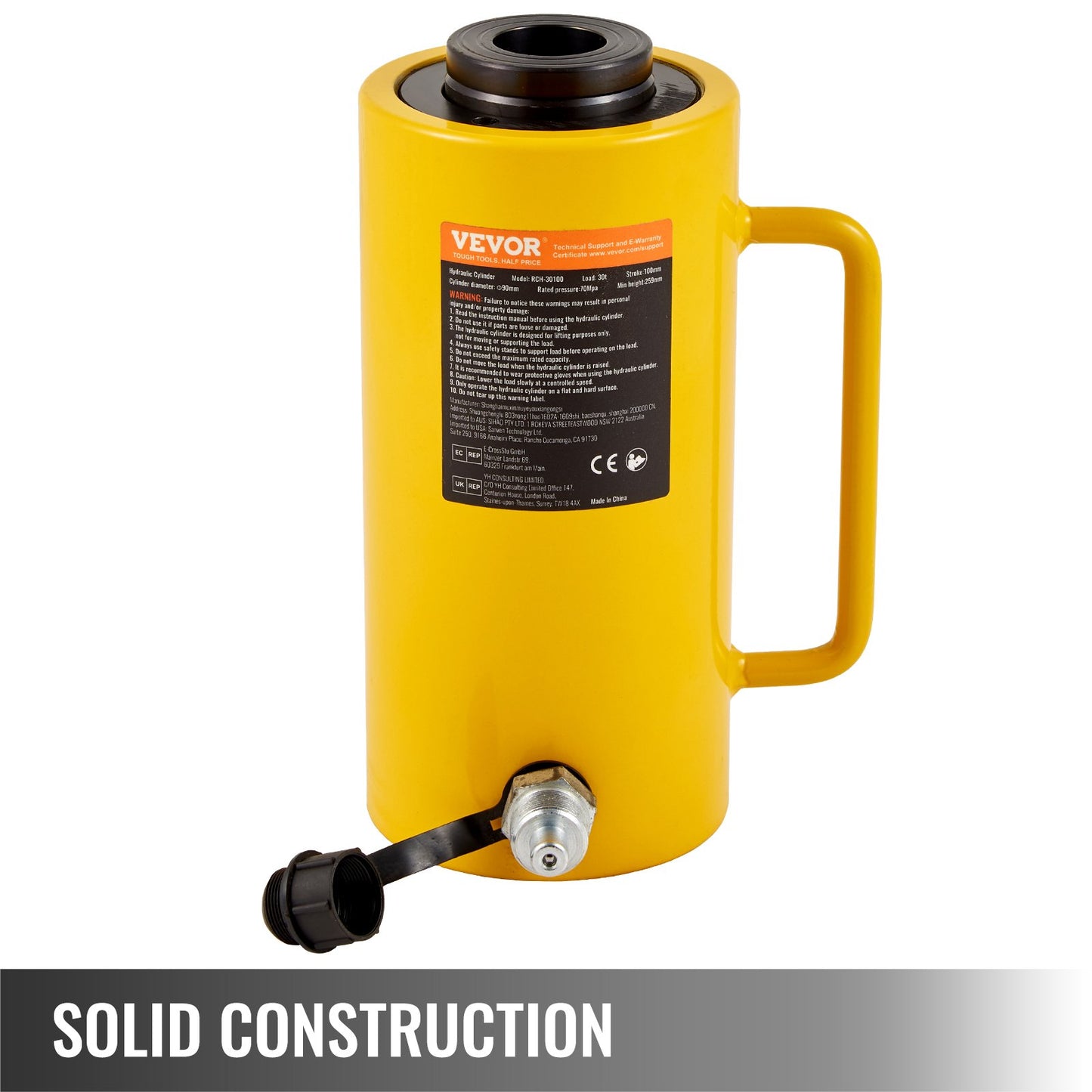 30Ton 10.2 cm Stroke Hollow Hydraulic Cylinder Jack 29937.1 kg Lift Cylinder Industrial Durable Automotive Body Bending