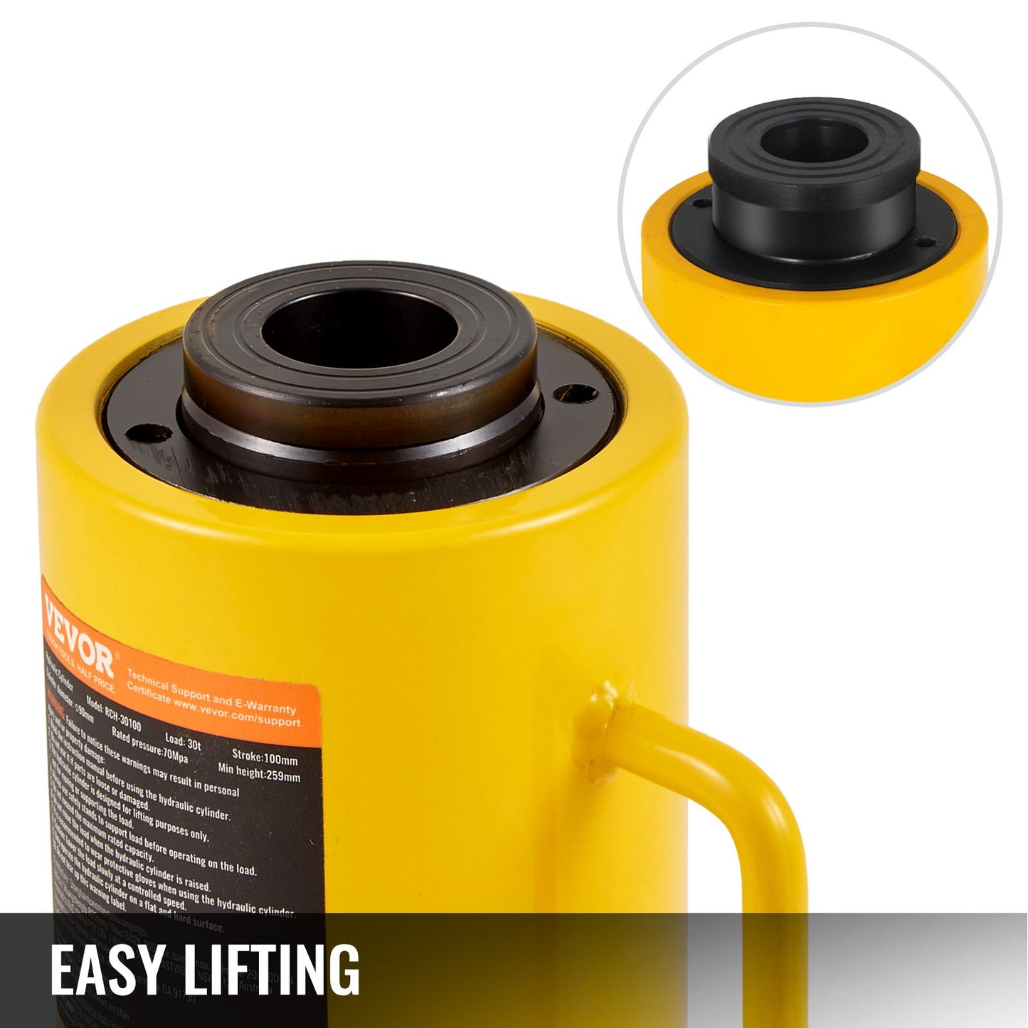 30Ton 10.2 cm Stroke Hollow Hydraulic Cylinder Jack 29937.1 kg Lift Cylinder Industrial Durable Automotive Body Bending