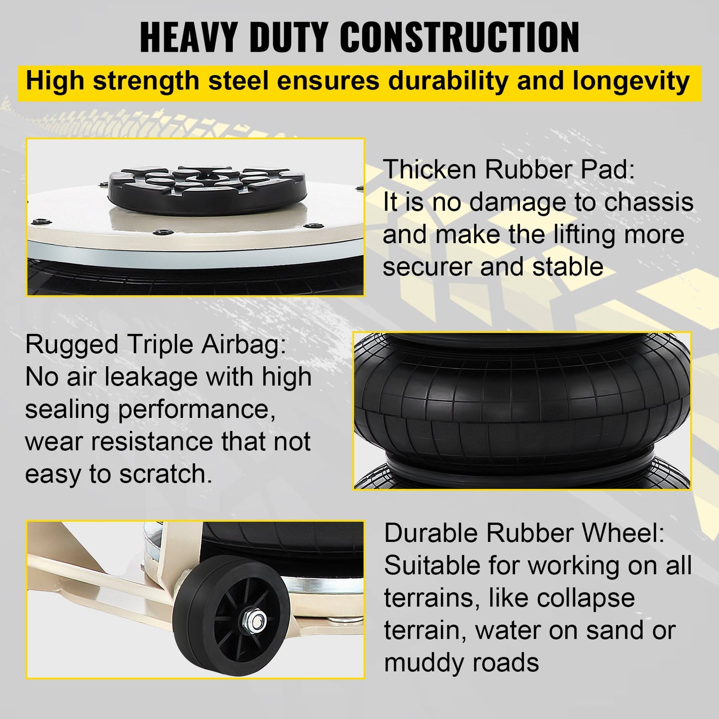 5 ton/4999,9 kg pneumatisk domkraft Trippelpås-luftdomkraft Lyfthöjd 16,5–40,6 cm Uppblåsbar bildomkraft Pneumatisk luftdomkraft 4999,9 kg kapacitet Extremt snabb lyftning