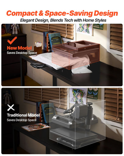 Hybrid värmepress, 380 x 380 mm, 8-i-1 multifunktion, Värmer upp snabbt och jämnt, Helt ny patenterad design, Lätt att kontrollera, Sublimeringspress för T-shirts/Muggar/Tumblers/Kepsar/Tallrikar, Svart