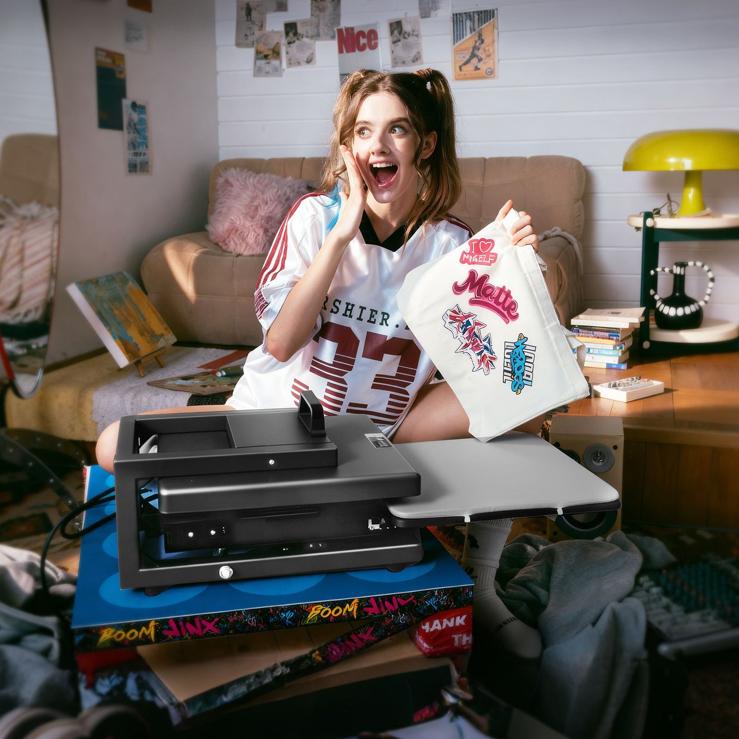 Hybrid värmepress, 380 x 380 mm, 8-i-1 multifunktion, Värmer upp snabbt och jämnt, Helt ny patenterad design, Lätt att kontrollera, Sublimeringspress för T-shirts/Muggar/Tumblers/Kepsar/Tallrikar, Svart