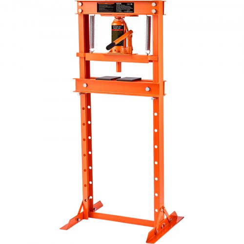 Hydraulic, 12 Ton H-Frame Floor, Stamping Plates, Adjustable Working Table Height for Bending or Straightening Metal, Garages, or Homes Shop Press, Orange