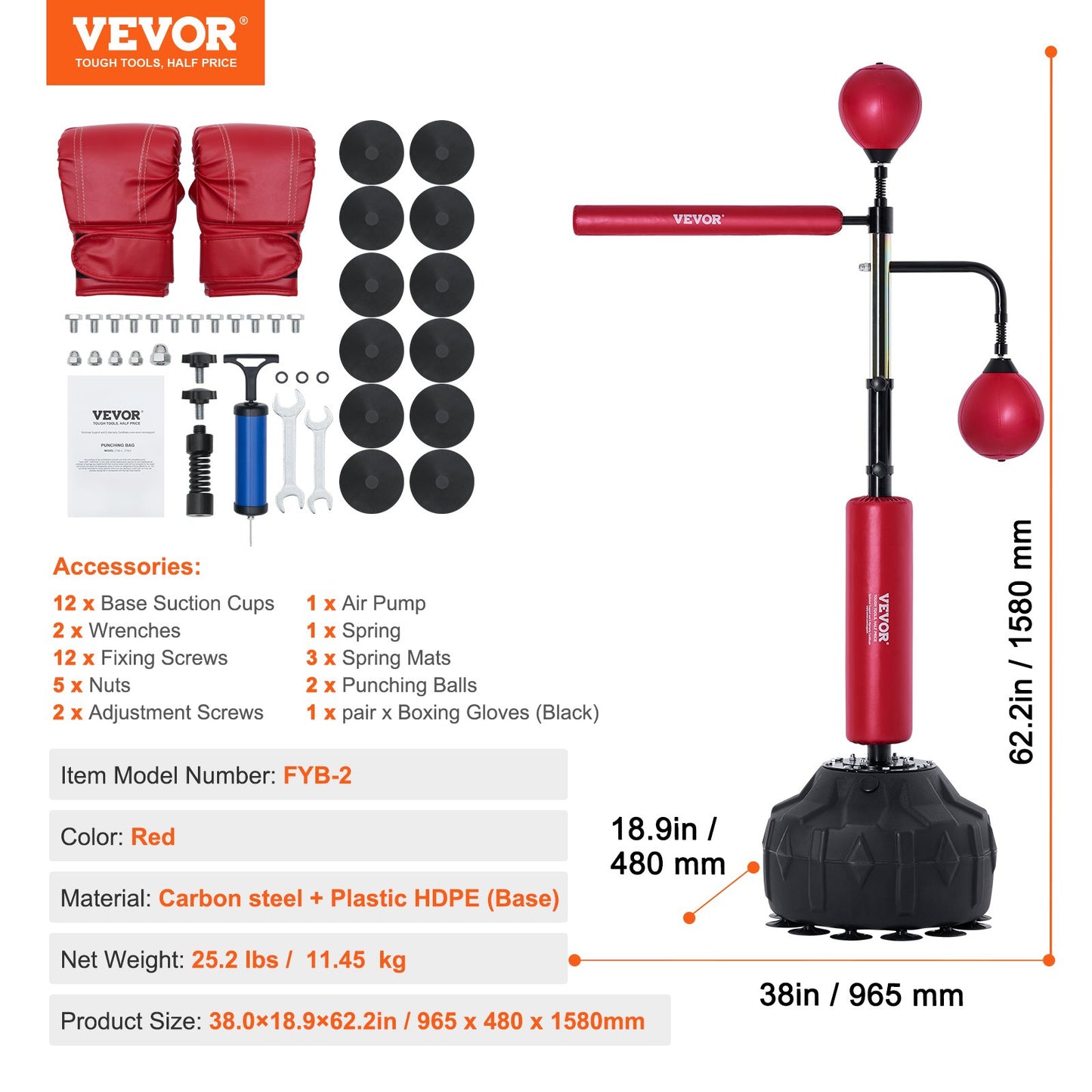 Boxing Speed Trainer, Punching Bag with Stand, Reflex Boxing Bag for Teens & Adults, Height Adjustable Free Standing Strike Bag Set with Gloves, Workout Speed Bag for Home Gym Training, Red
