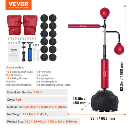 Boxing Speed Trainer, Punching Bag with Stand, Reflex Boxing Bag for Teens & Adults, Height Adjustable Free Standing Strike Bag Set with Gloves, Workout Speed Bag for Home Gym Training, Red