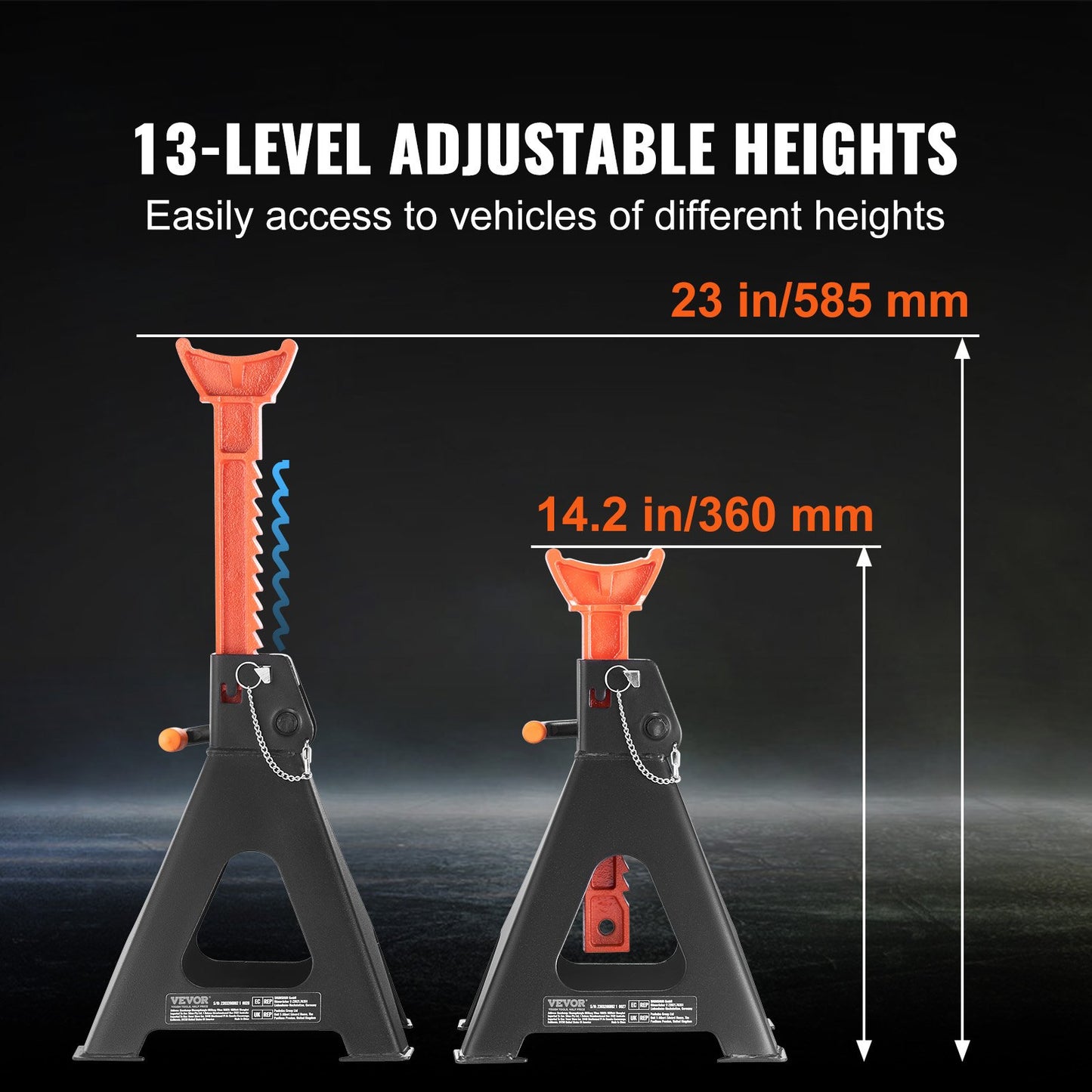 Jack Stands, 6 Ton (5,897.5 kg) Capacity Car Jack Stands Double Locking, 36.1 - 58.4 cm Adjustable Height, for lifting SUV, Pickup Truck, Car and UTV/ATV, Red, 1 Pair