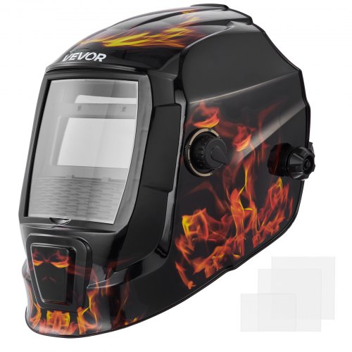 Svetshjälm med automatisk nedbländning, 93 x 43 mm svetshuva i äkta färg, soldriven svetsmask med 2 ljusbågssensorer, täckning 4/9-13 för TIG MIG ARC-svetsning och slipning - CRIUS-serien (gult flammönster)