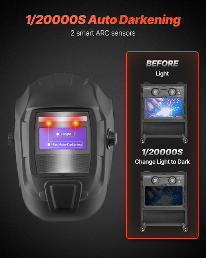 Svetshjälm med automatisk nedbländning, 93 x 43 mm svetshuva i äkta färg, soldriven svetsmask med 2 ljusbågssensorer, täckning 4/9-13 för TIG MIG ARC-svetsning och slipning - CRIUS-serien (mattsvart)