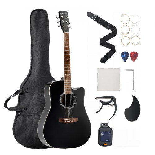 1041 mm (41 in) Cutway Acoustic Guitar Beginner Bundle with Gig Bag for Adult Black