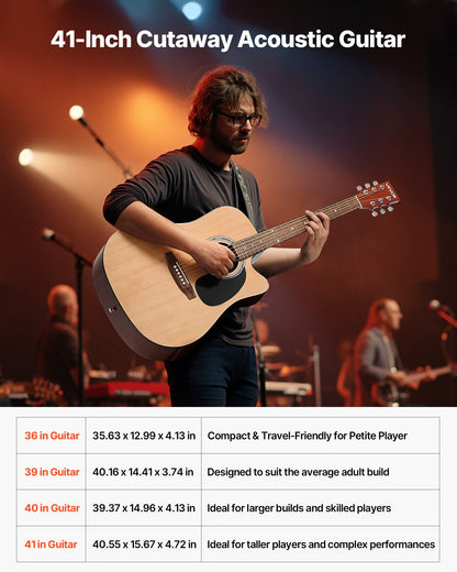 1041,4 mm (41 tum) Cutway akustisk gitarr naturfärgad gigbag för nybörjare, vuxen