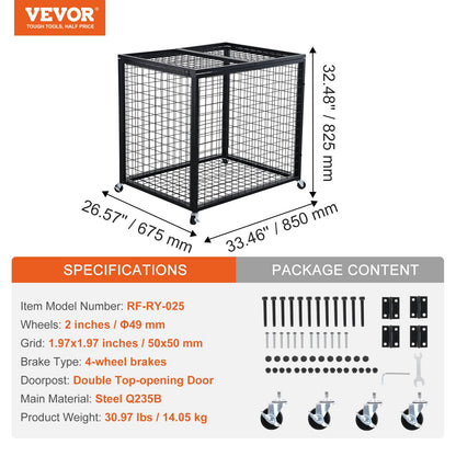 Rolling Sports Ball Storage Cart, Basketball Cage with Double Lids, Sport Equipment Holder Organizer for Indoor Outdoor, Steel Storage Rack for Garages, Playgroup, Gym and Schools