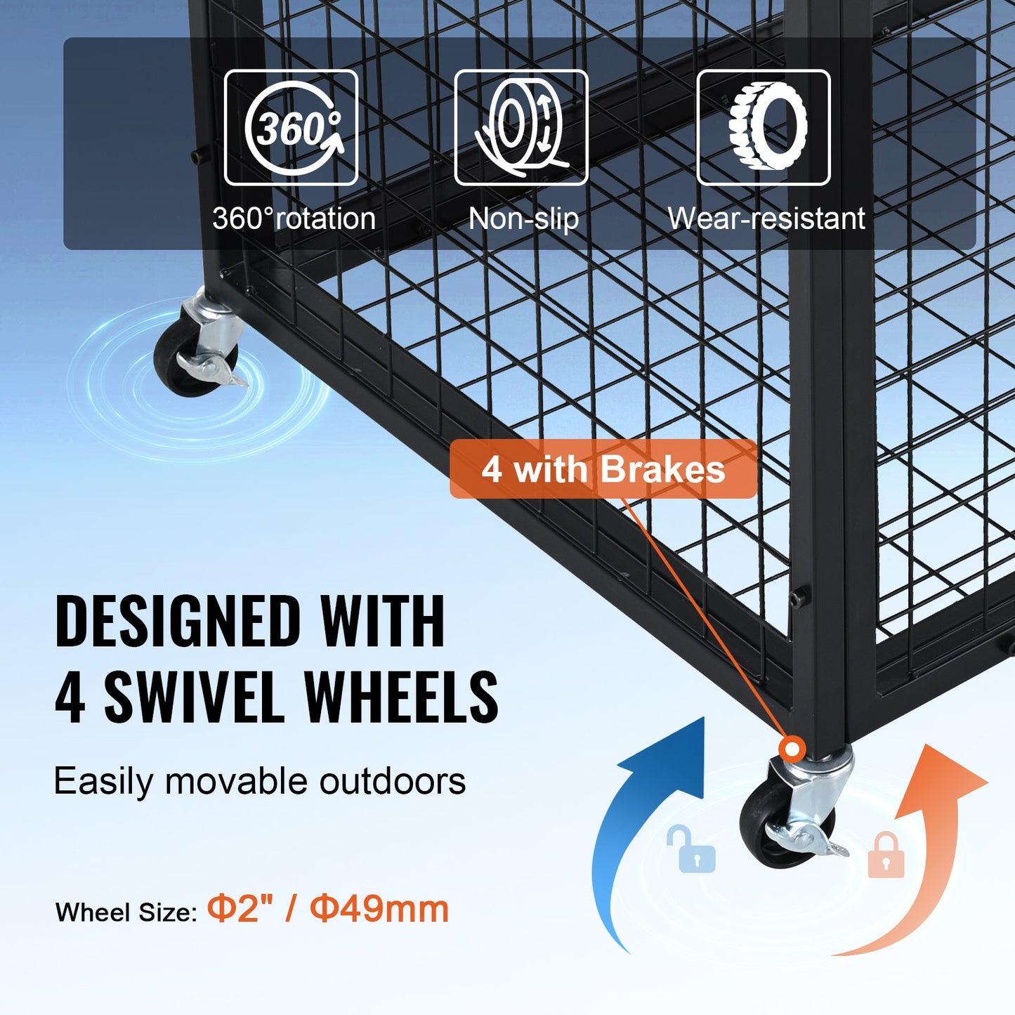 Rolling Sports Ball Storage Cart, Lockable Basketball Cage with Double Lids, Sport Equipment Holder Organizer for Indoor Outdoor, Steel Storage Rack for Garages, Playgroup, Gym and Schools
