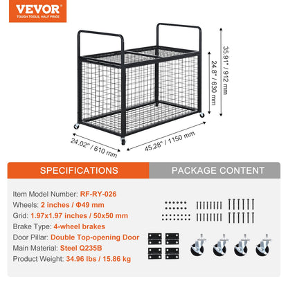 Rolling Sports Ball Storage Cart, Lockable Basketball Cage with Double Lids, Sport Equipment Holder Organizer for Indoor Outdoor, Steel Storage Rack for Garages, Playgroup, Gym and Schools