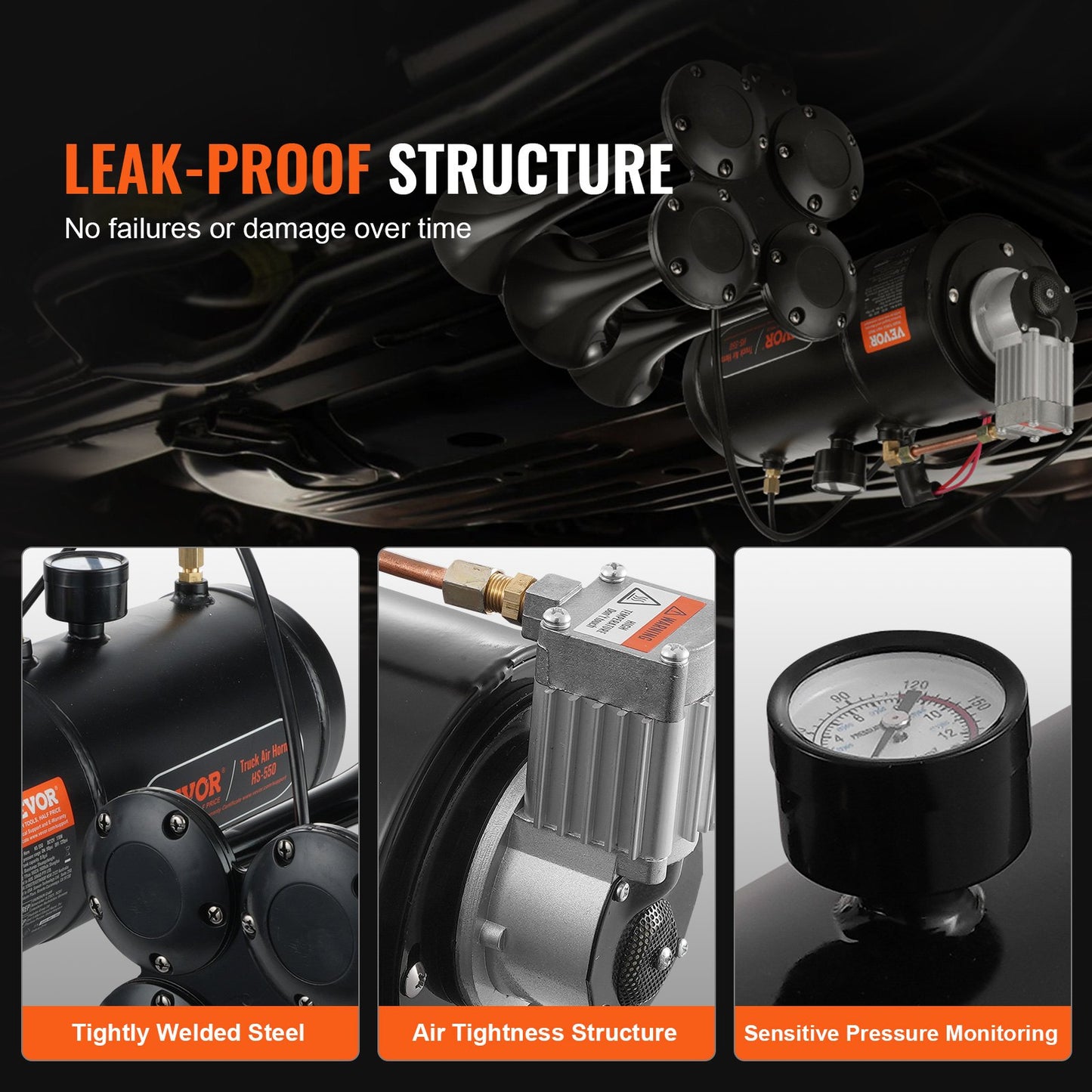 Train Horns Kit 4 Trumpet Air Horn Kit 120 psi Air Compressor 3.03 L Tank