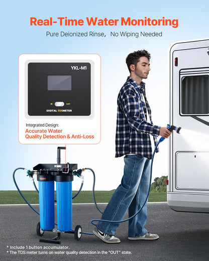 Deionized Water System for Car Wash, Premium Water Deionizer For Car Washing with Integrated TDS Meter, Spotless Water Spot Remover Filter with Dual Outlet Mode, Fit for Cars/RVs/Motorcycles