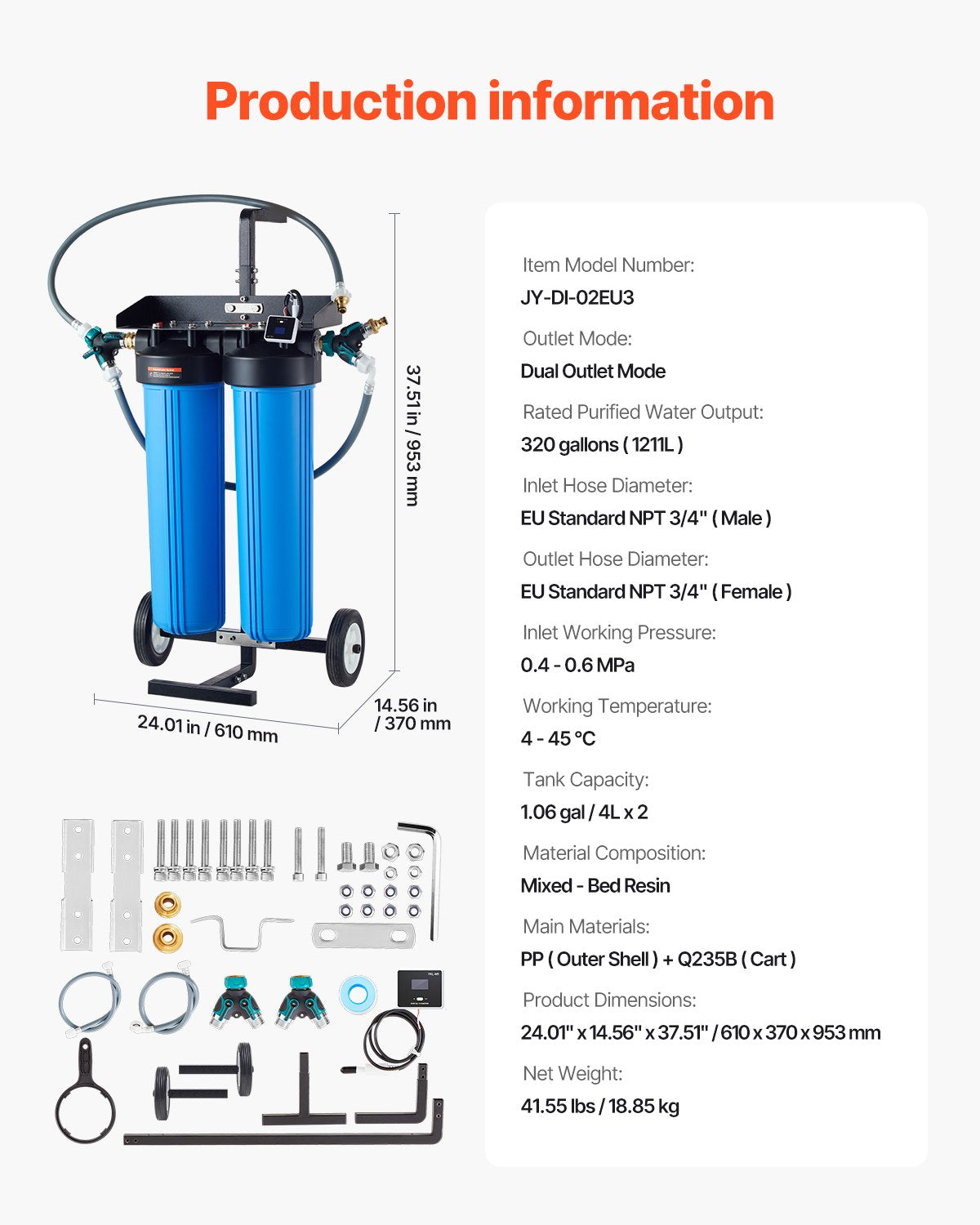 Deionized Water System for Car Wash, Premium Water Deionizer For Car Washing with Integrated TDS Meter, Spotless Water Spot Remover Filter with Dual Outlet Mode, Fit for Cars/RVs/Motorcycles