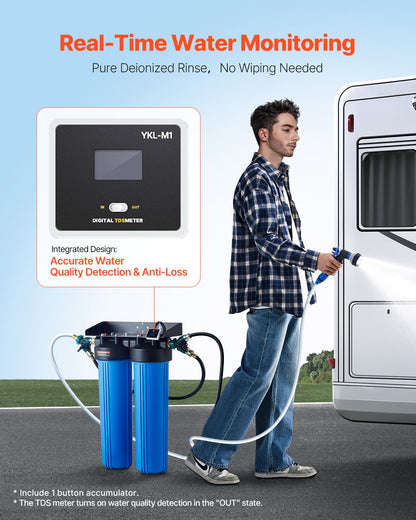 Deionized Water System for Car Wash, Premium Water Deionizer For Car Washing with Integrated TDS Meter, Spotless Water Spot Remover Filter with Dual Outlet Mode, Fit for Cars/RVs/Motorcycles