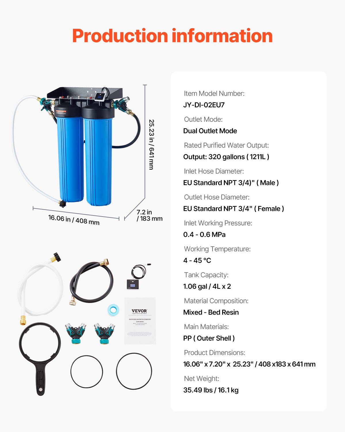 Deionized Water System for Car Wash, Premium Water Deionizer For Car Washing with Integrated TDS Meter, Spotless Water Spot Remover Filter with Dual Outlet Mode, Fit for Cars/RVs/Motorcycles