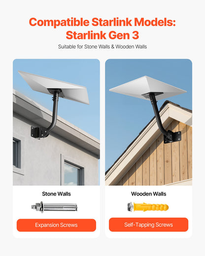 Starlink Gen 3 Mount, Adjustable Angle Wall Mounting Standard Gen 3 Pipe Kit, Heavy-Duty Steel Long Starlink Pole Adapter, Compatible with Gen3 and V3, Easy to Assembly, Black