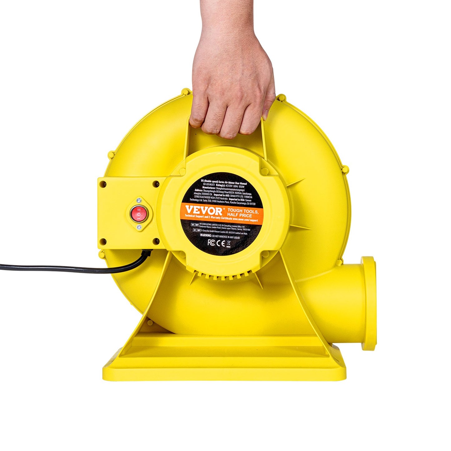 Uppblåsbar fläkt, 590W och 690W, 1,0 hk hoppborgarfläkt, kommersiell pumpluftfläkt för uppblåsbara föremål, 2750 varv/min hoppborgar elektrisk luftfläkt perfekt för hoppborgar, vattenrutschbanor, gul