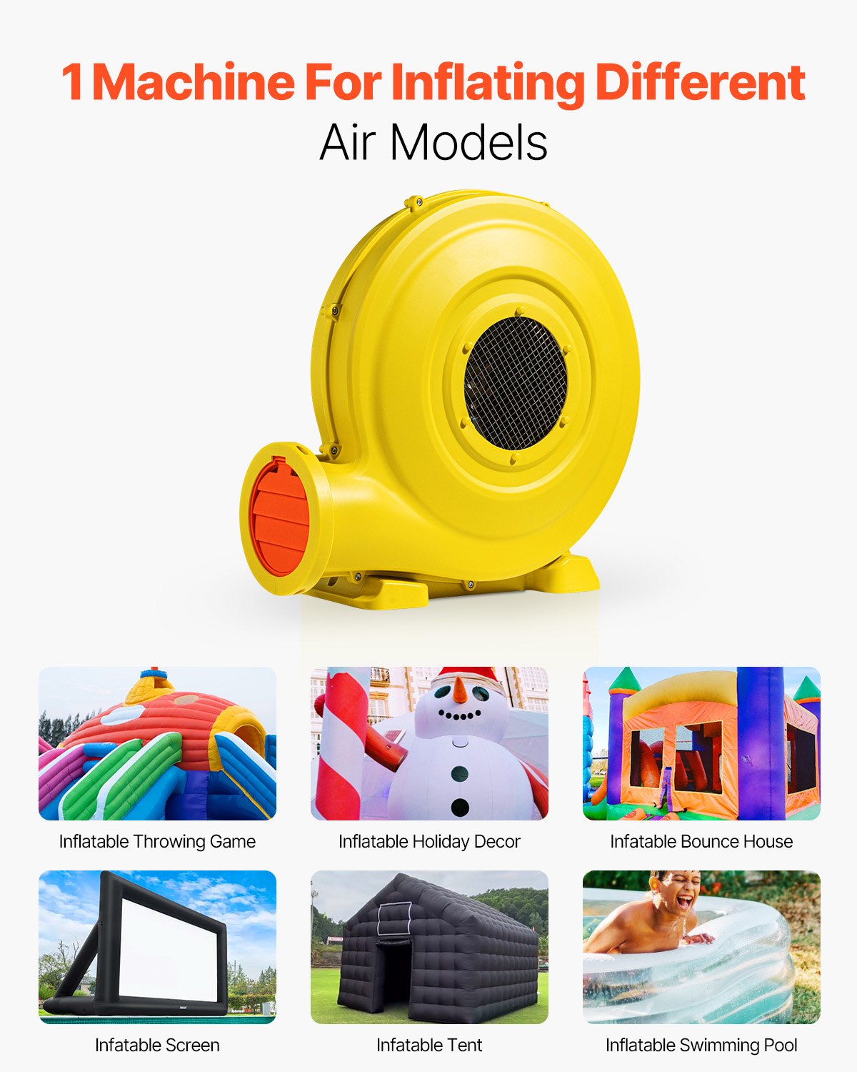 Inflatable Blower, 870W&950W, 1.3 HP Bounce House Blower, Pump Commercial Air Blower for Inflatables, 3300RPM Bouncy Castle Electric Air Blower Fan Perfect for Bounce House, Waterslides, Yellow