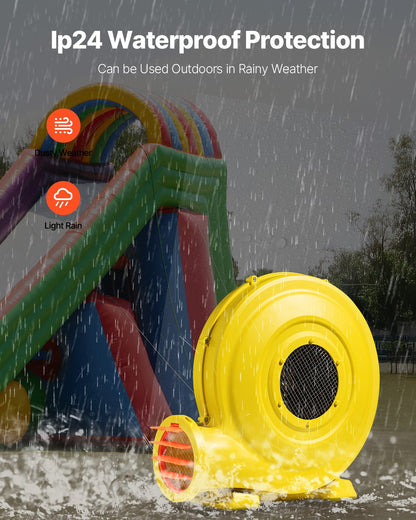 Inflatable Blower, 870W&950W, 1.3 HP Bounce House Blower, Pump Commercial Air Blower for Inflatables, 3300RPM Bouncy Castle Electric Air Blower Fan Perfect for Bounce House, Waterslides, Yellow