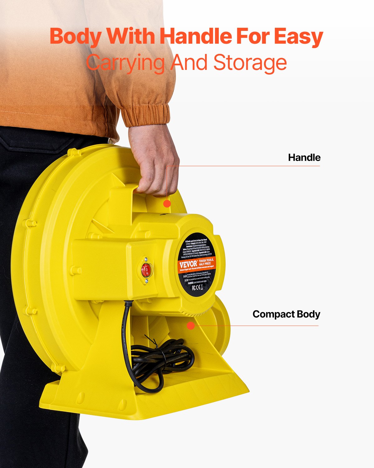 Inflatable Blower, 870W&950W, 1.3 HP Bounce House Blower, Pump Commercial Air Blower for Inflatables, 3300RPM Bouncy Castle Electric Air Blower Fan Perfect for Bounce House, Waterslides, Yellow