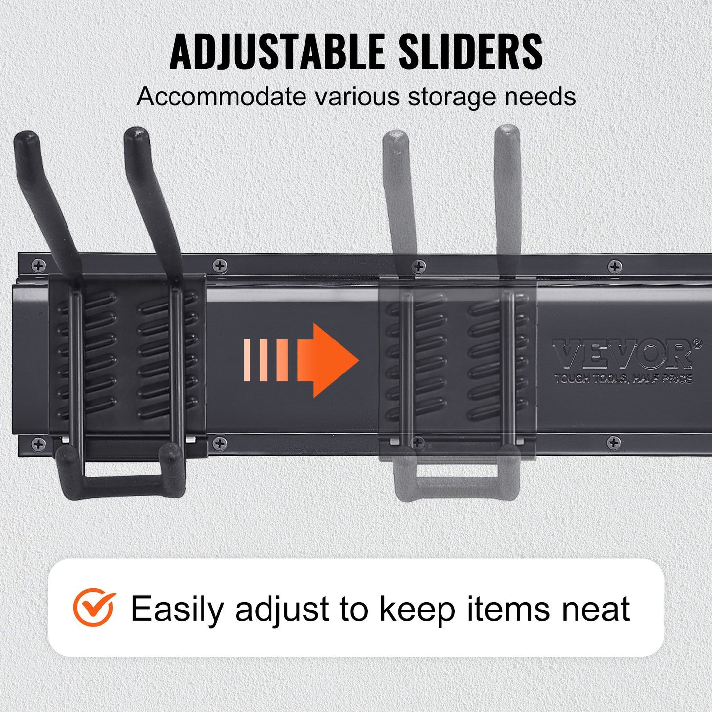 Garage Tool Organizer, 362.9 kg Max Load Capacity, Wall Mount Yard Garden Storage Rack Organization Heavy Duty with 6 Adjustable Hooks and 3 Rails, for Garden Tools, Shovels, Trimmers, and Hoses