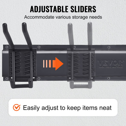 Garage Tool Organizer, 362.9 kg Max Load Capacity, Wall Mount Yard Garden Storage Rack Organization Heavy Duty with 6 Adjustable Hooks and 3 Rails, for Garden Tools, Shovels, Trimmers, and Hoses