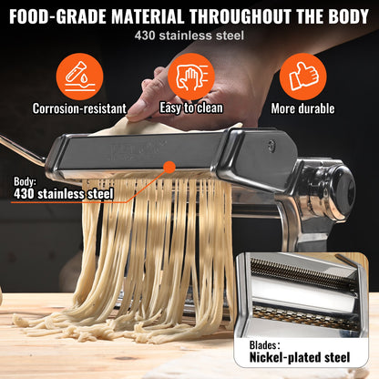 Pasta Maker Machine, 9 Adjustable Thickness Settings Noodles Maker, Stainless Steel Noodle Rollers and Cutter, Manual Hand Press, Pasta Making Kitchen Tool Kit, Perfect for Spaghetti Lasagna