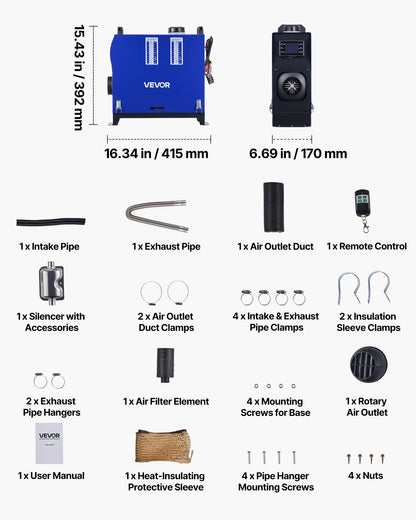 Diesel Heater, 12-24V 8KW, All in One Portable Diesel Air Heater with Remote Control and LCD Screen, Fast Heating Low Noise, 5 L Fuel Tank for Vehicles, Vans, RVs, Campers, and Trucks