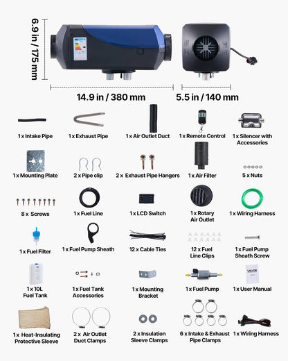 Diesel Heater, 12-24V 8KW Portable Diesel Air Heater with Remote Control and LCD Screen, Fast Heating Low Noise, 10 L Large Fuel Tank for Vehicles, Vans, RVs, Campers, and Trucks