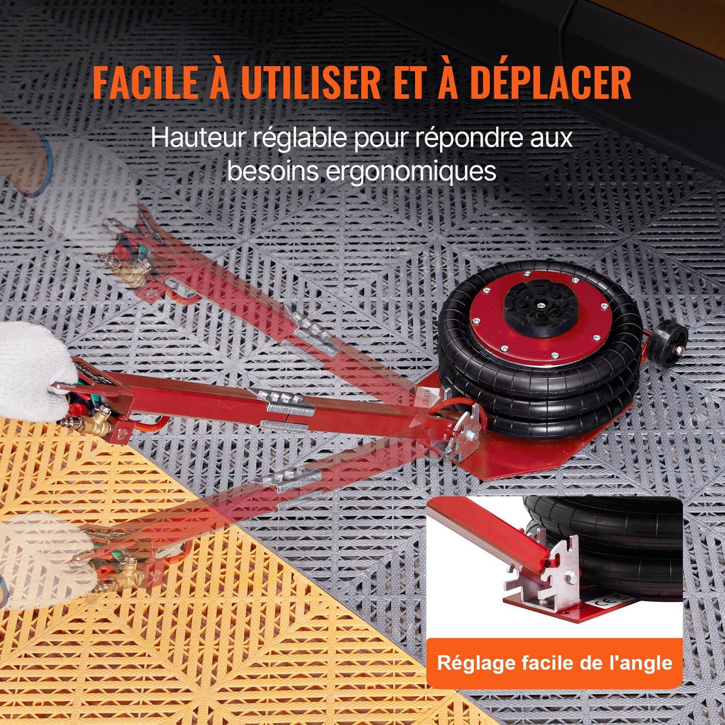 Air Jack, 3 Ton/3000 kg Triple Bag Air Jack, Airbag Jack with Six Steel Pipes, Lift up to 44.9 cm, 3-5 s Fast Lifting Pneumatic Jack, with Adjustable Long Handle for Cars, Garages, Repair (Red)