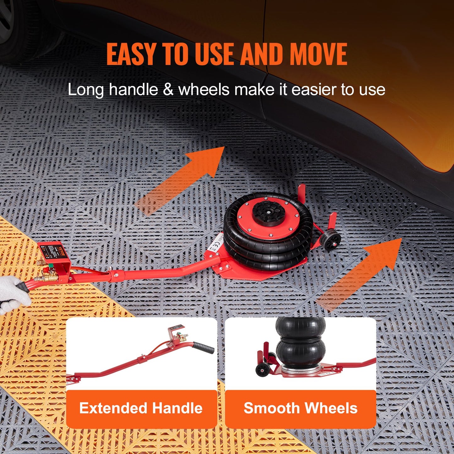 Luftdomkraft, 3 ton/6600 lbs Trippelkuddsdomkraft, Airbagdomkraft med sex stålrör, Lyft upp till 17,7 tum/450 mm, 3-5 s Snabblyftande pneumatisk domkraft, med långa handtag för bilar, garage, reparation, (röd)