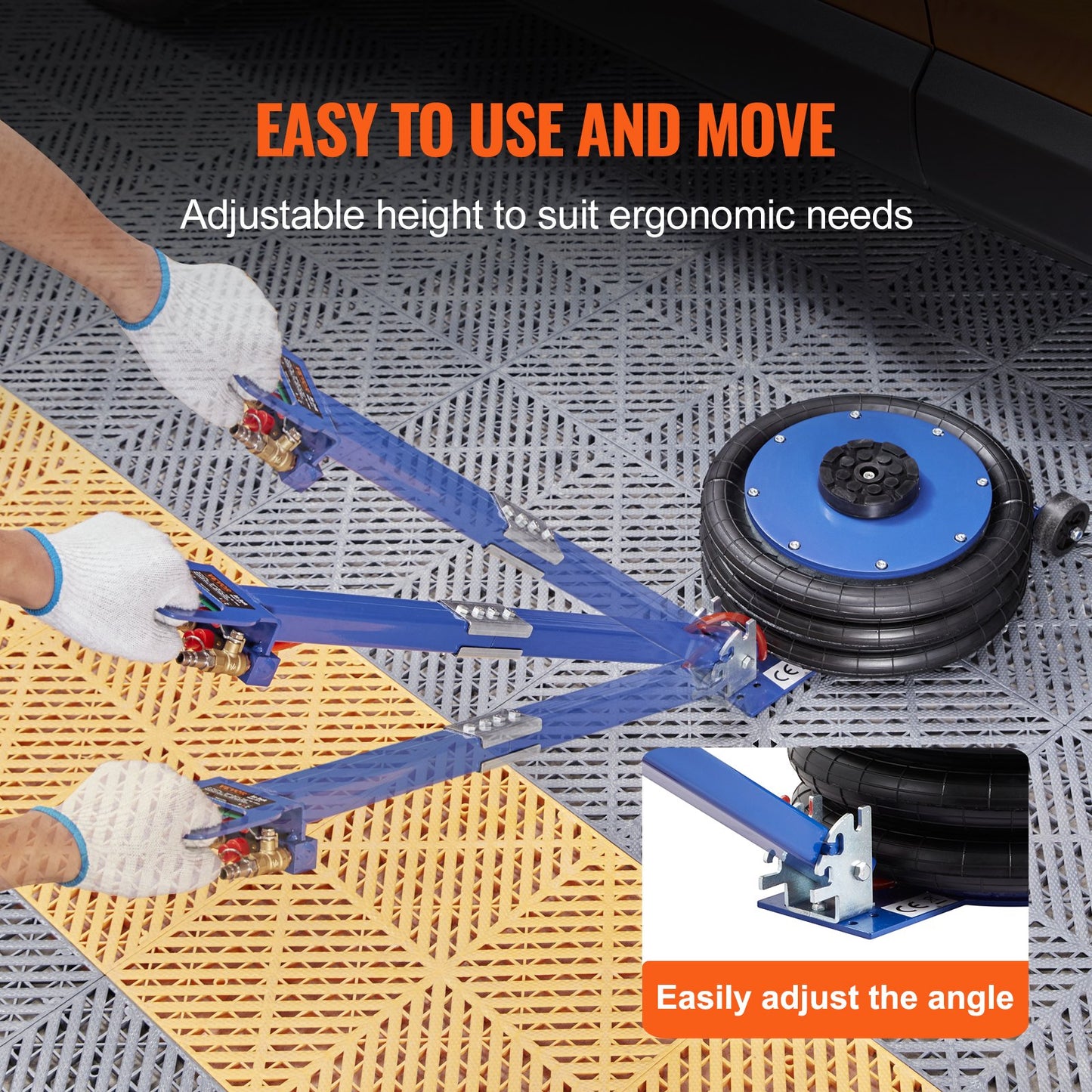 Luftdomkraft, 5 ton/11000 lbs trippelkuddsdomkraft, krockkuddedomkraft med sex stålrör, lyft upp till 18,5 tum/470 mm, 3-5 s snabblyftande pneumatisk domkraft, med justerbart handtag för bil, garage, reparation