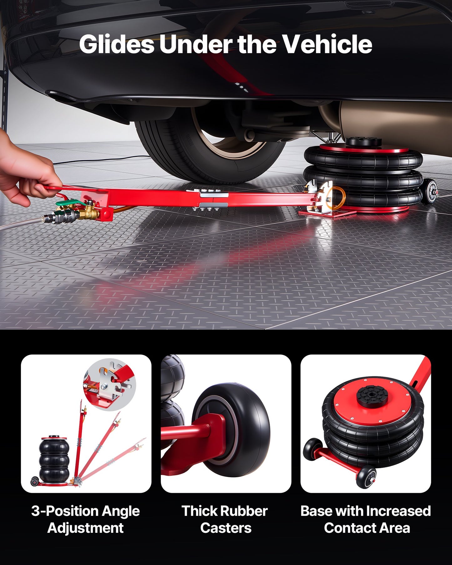 Air Jack, 5 Ton Triple Bag Air Jack, Airbag with Six Steel Pipes, Lift Up to 464 mm, 4-10 s Fast Lifting Pneumatic with Adjustable Long Handle & Rubber Pad for Cars, SUVs, Pickup Trucks Repair