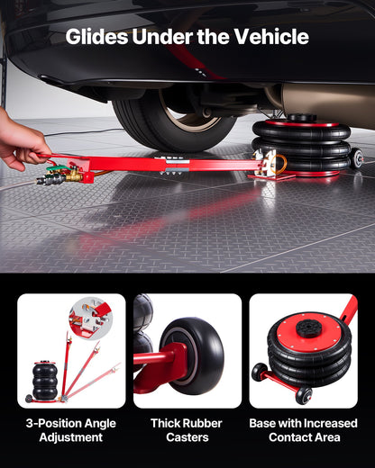 Air Jack, 5 Ton Triple Bag Air Jack, Airbag with Six Steel Pipes, Lift Up to 464 mm, 4-10 s Fast Lifting Pneumatic with Adjustable Long Handle & Rubber Pad for Cars, SUVs, Pickup Trucks Repair