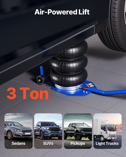 Air Jack, 3 Ton Triple Bag Air Jack, Airbag with Six Steel Pipes, Lift Up to 450 mm, 1-6 s Fast Lifting Pneumatic with Long Handle & Rubber Pad for Cars, SUVs, Pickup Trucks Repair, Garages