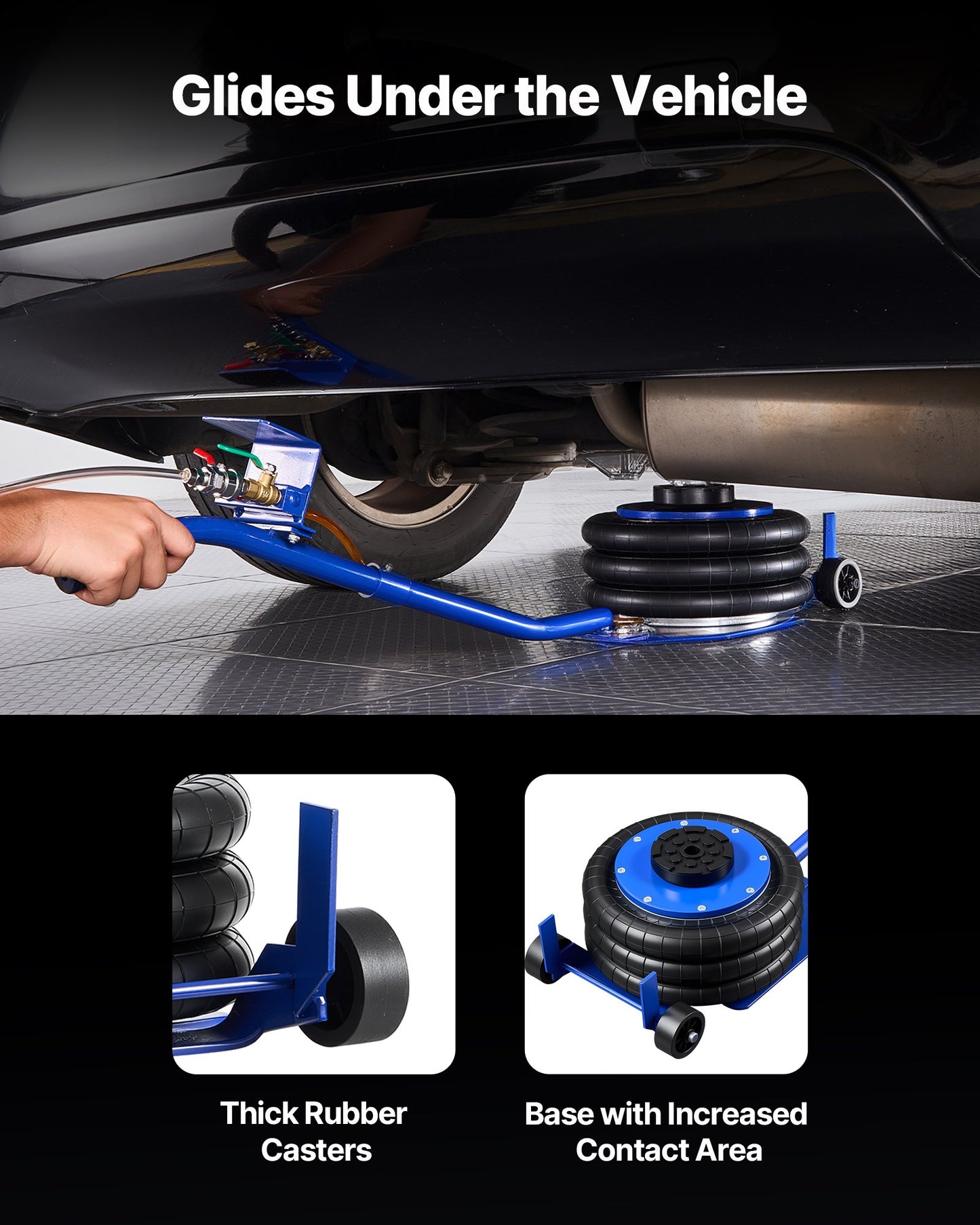 Air Jack, 3 Ton Triple Bag Air Jack, Airbag with Six Steel Pipes, Lift Up to 450 mm, 1-6 s Fast Lifting Pneumatic with Long Handle & Rubber Pad for Cars, SUVs, Pickup Trucks Repair, Garages