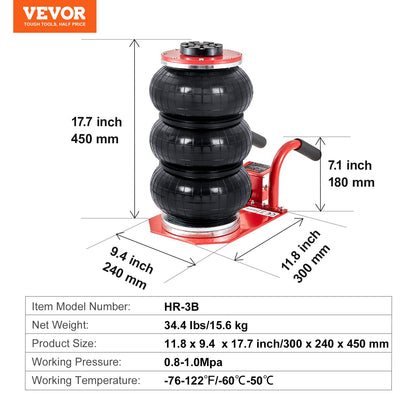 Triple Bag Air Jack 3 Ton/6600 lbs Pneumatic Jack for Car SUV Lifting