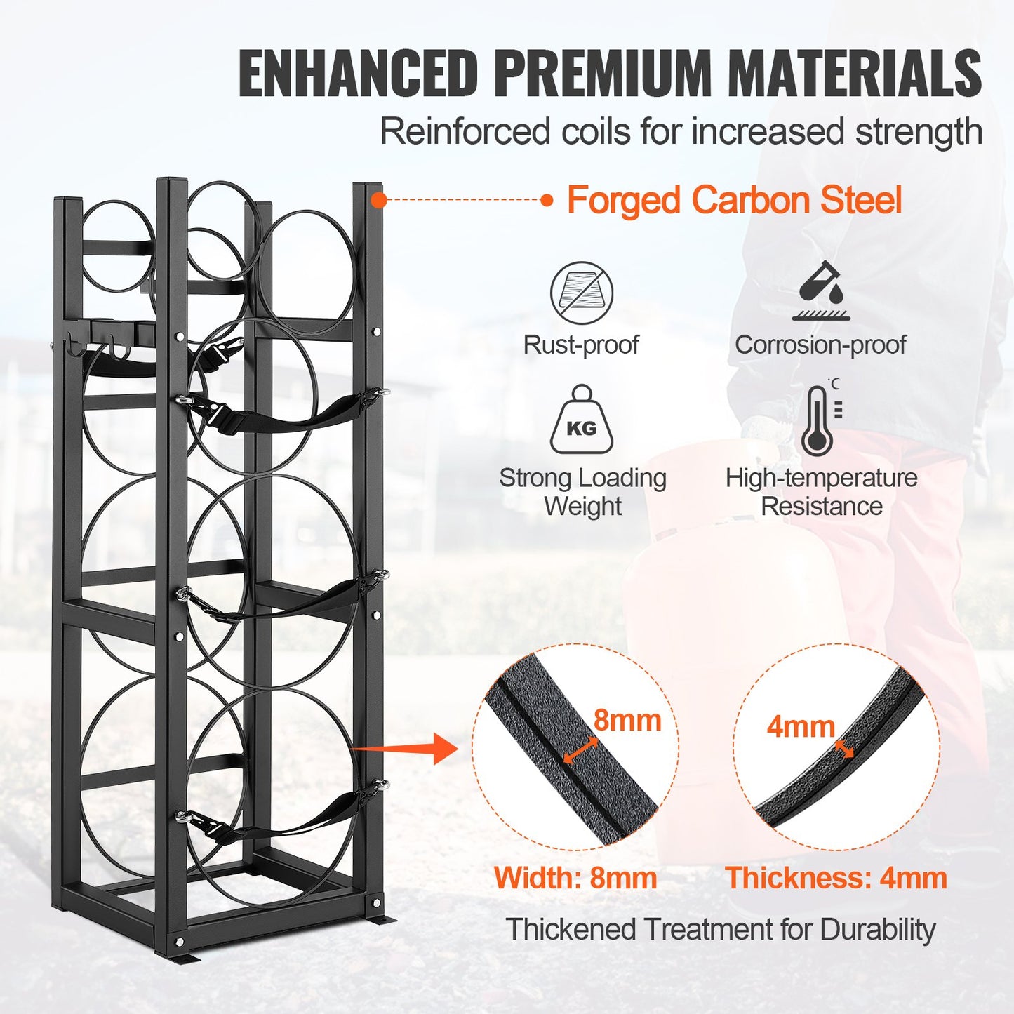 Refrigerant Tank Rack, with 2 x 30lbs and Other 3 Small Bottle Tanks, Cylinder Tank Rack 12.79x12.99x47.12 in, Refrigerant Cylinder Rack and Holders for Freon, Gases, Oxygen, Nitrogen