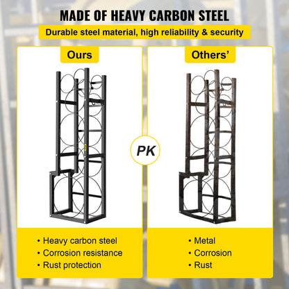 Kylmedelstankra med 1x50lb, 2x30lb och 3 små flaskor för cylindertank, 48,5x15x11 tum Kylmedelstankra, gasflaskställ och hållare för gas, syre och kvävelagring